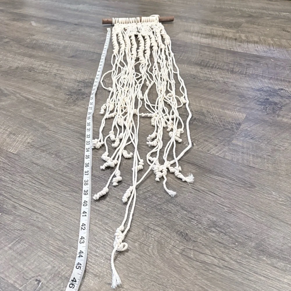 Handmade Macrame Wall Hanging - Cream Cotton with Wooden Dowel